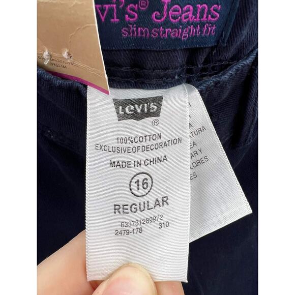 NWTs Children Girls Levi Jean Navy Blue Slim Straight Fit Jeans Size 16 Regular - Picture 4 of 16
